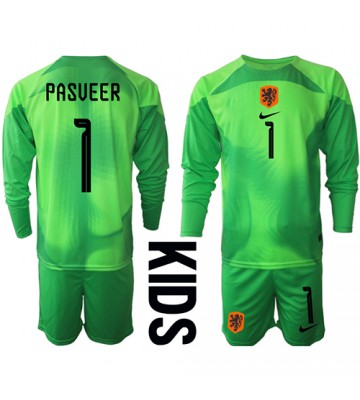 Holland Remko Pasveer #1 Målmand Replika Babytøj Hjemmebanesæt Børn VM 2022 Langærmet (+ Korte bukser)